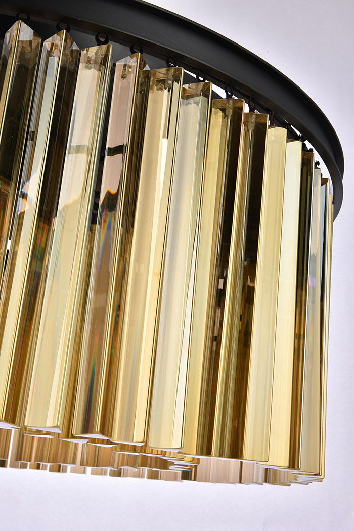 Elegant Crystal Prism 6 Light Round Chandelier - Matte Black/Gold, L 31.5" (1208D31MB-GT-RC)