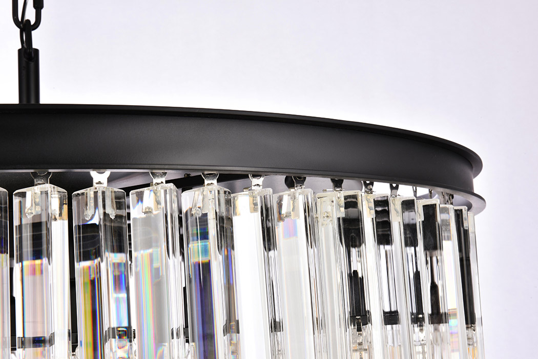 Elegant Crystal Prism 6 Light Round Chandelier - Matte Black, L 31.5" (1208D31MB-RC)