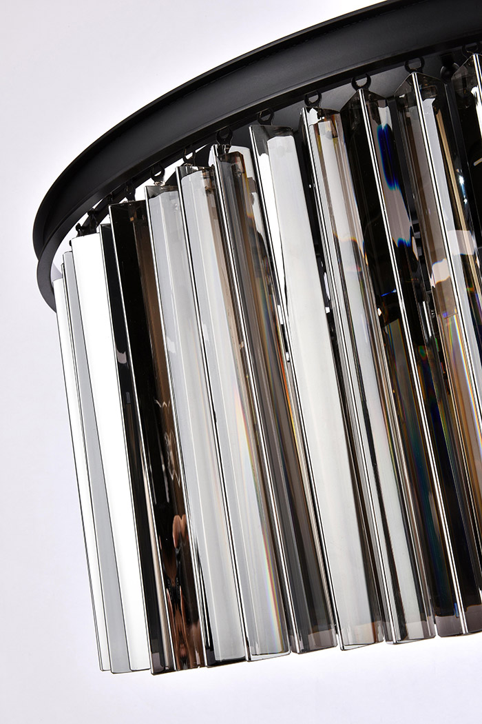 Elegant Crystal Prism 6 Light Round Chandelier - Matte Black/Silver, L 31.5" (1208D31MB-SS-RC)