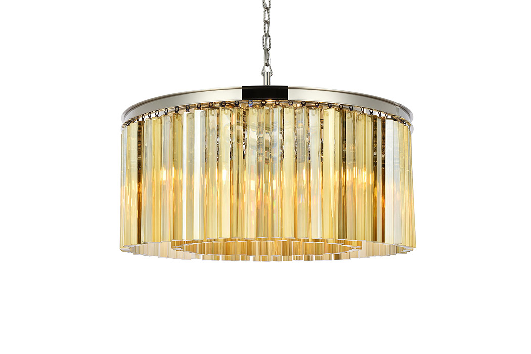 Elegant Crystal Prism 6 Light Round Chandelier - Polished Nickel/Gold, L 31.5" (1208D31PN-GT-RC)
