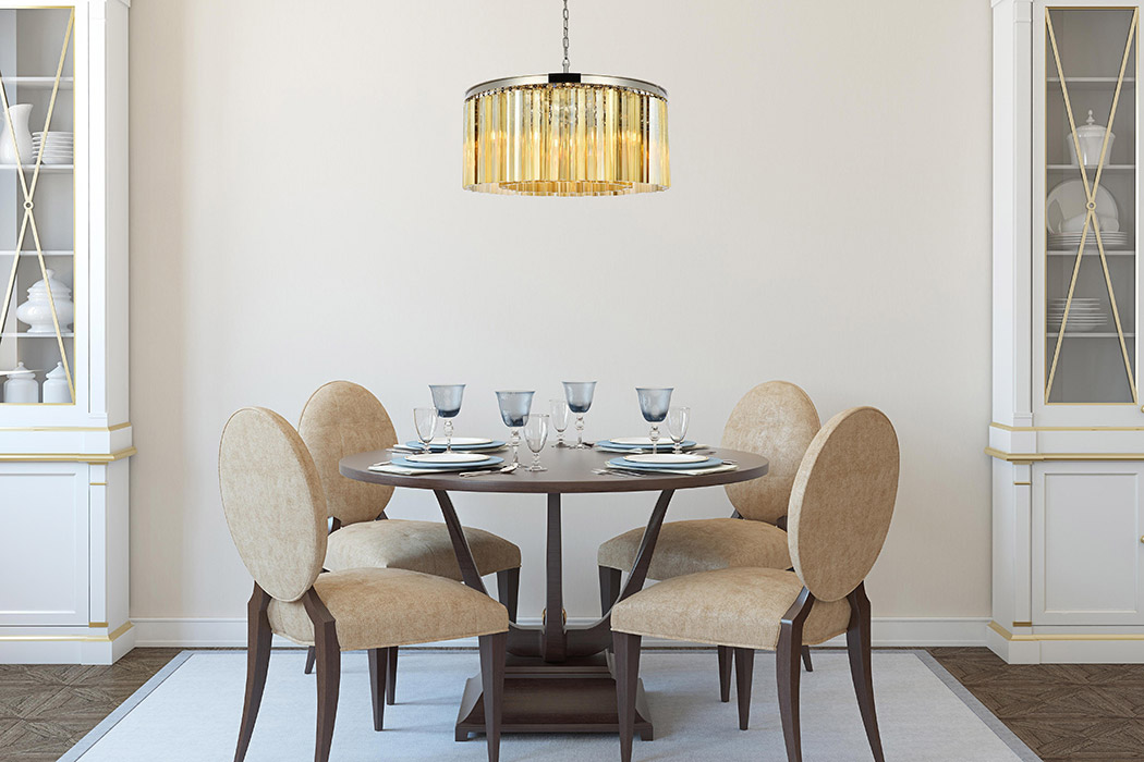 Elegant Crystal Prism 6 Light Round Chandelier - Polished Nickel/Gold, L 31.5" (1208D31PN-GT-RC)