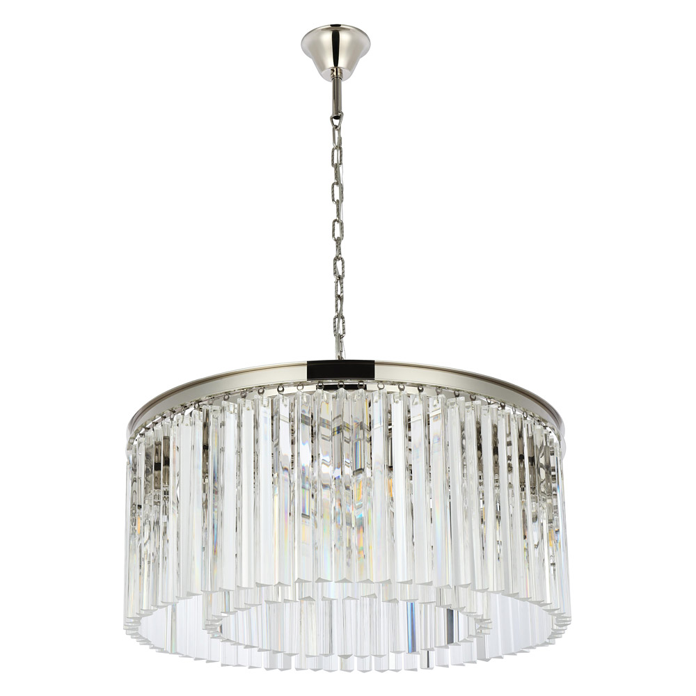 Elegant Crystal Prism 6 Light Round Chandelier - Polished Nickel, L 31.5" (1208D31PN-RC)