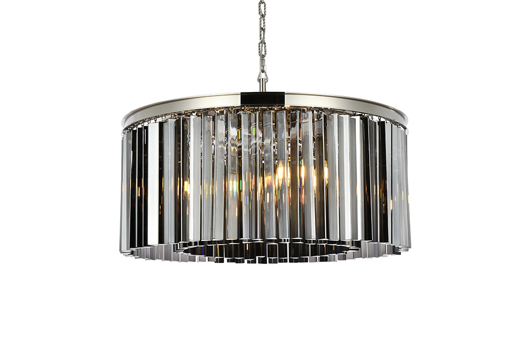 Elegant Crystal Prism 6 Light Round Chandelier - Polished Nickel/Silver, L 31.5" (1208D31PN-SS-RC)