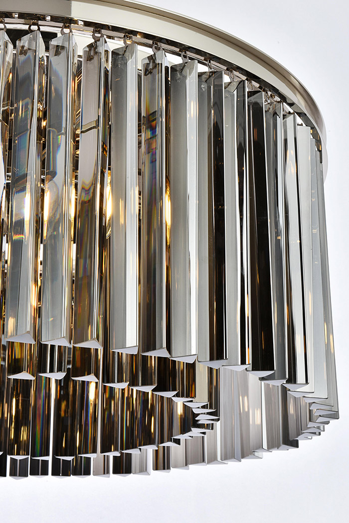 Elegant Crystal Prism 6 Light Round Chandelier - Polished Nickel/Silver, L 31.5" (1208D31PN-SS-RC)