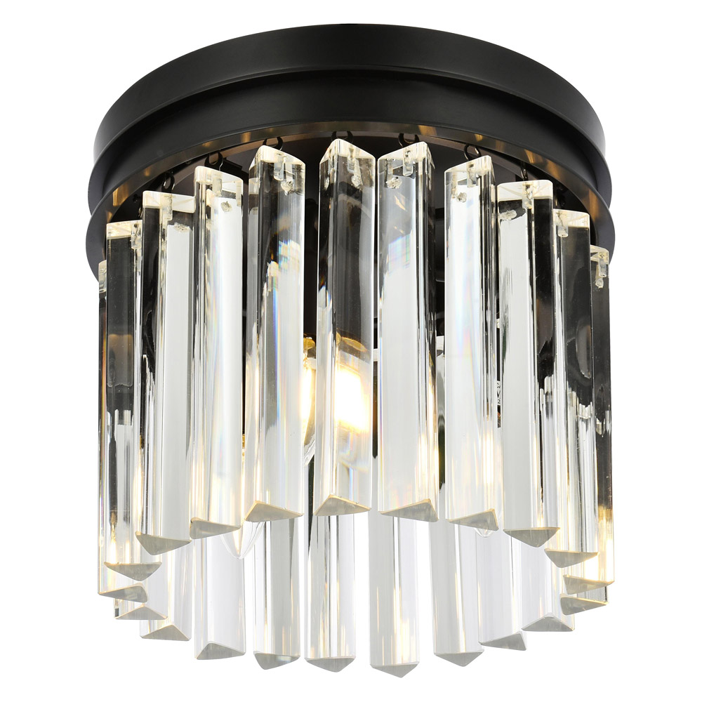 Elegant Crystal Prism 6 Light Flush Mount - Matte Black, L 12" (1208F12MB-RC)