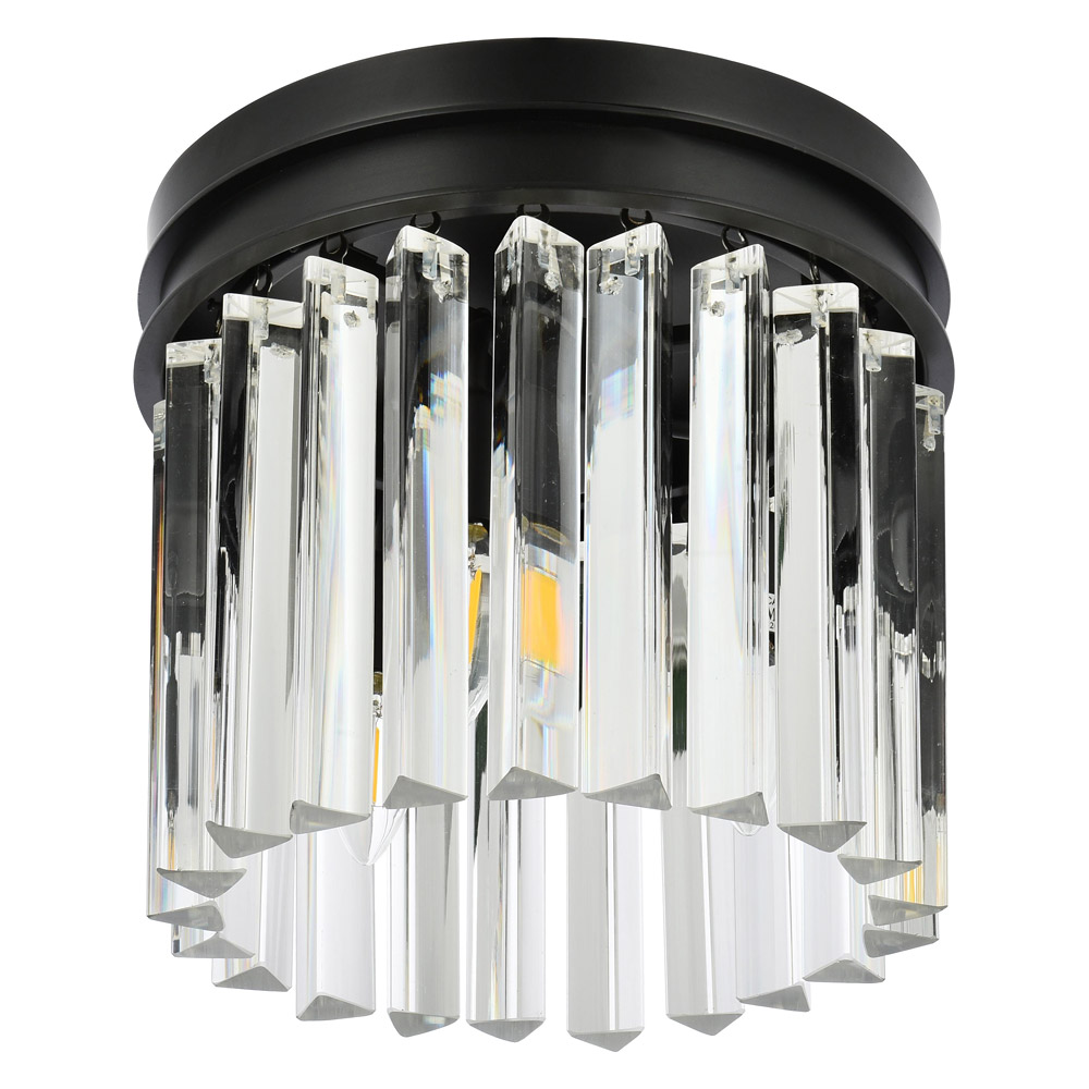 Elegant Crystal Prism 6 Light Flush Mount - Matte Black, L 12" (1208F12MB-RC)