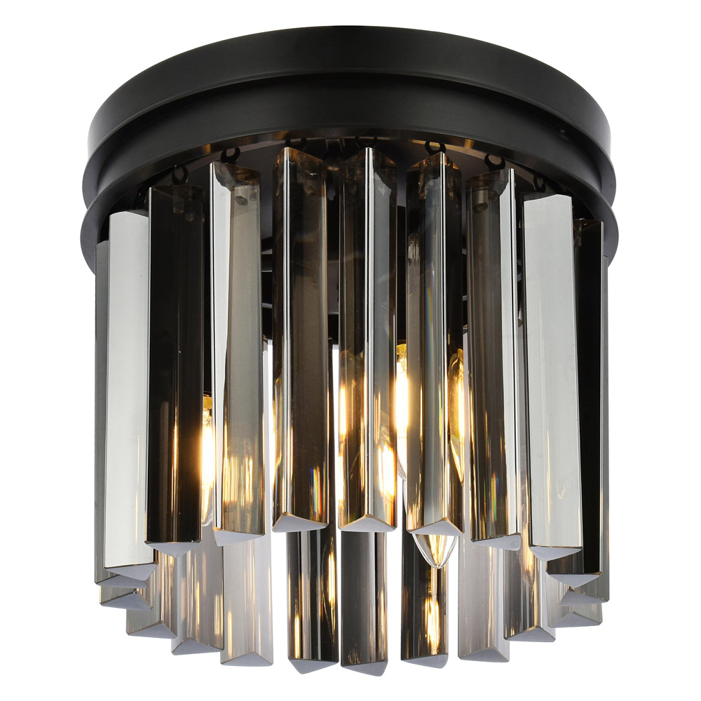 Elegant Crystal Prism 6 Light Flush Mount - Matte Black/Silver, L 12" (1208F12MB-SS-RC)