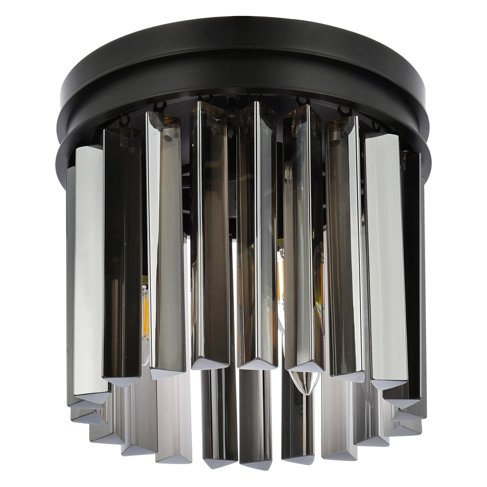Elegant Crystal Prism 6 Light Flush Mount - Matte Black/Silver, L 12" (1208F12MB-SS-RC)