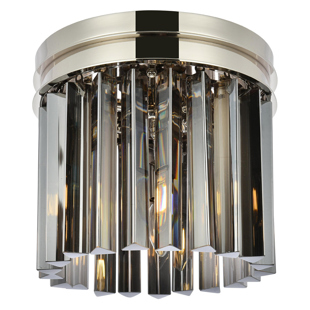 Elegant Crystal Prism 6 Light Flush Mount - Polished Nickel/Silver, L 12" (1208F12PN-SS-RC)