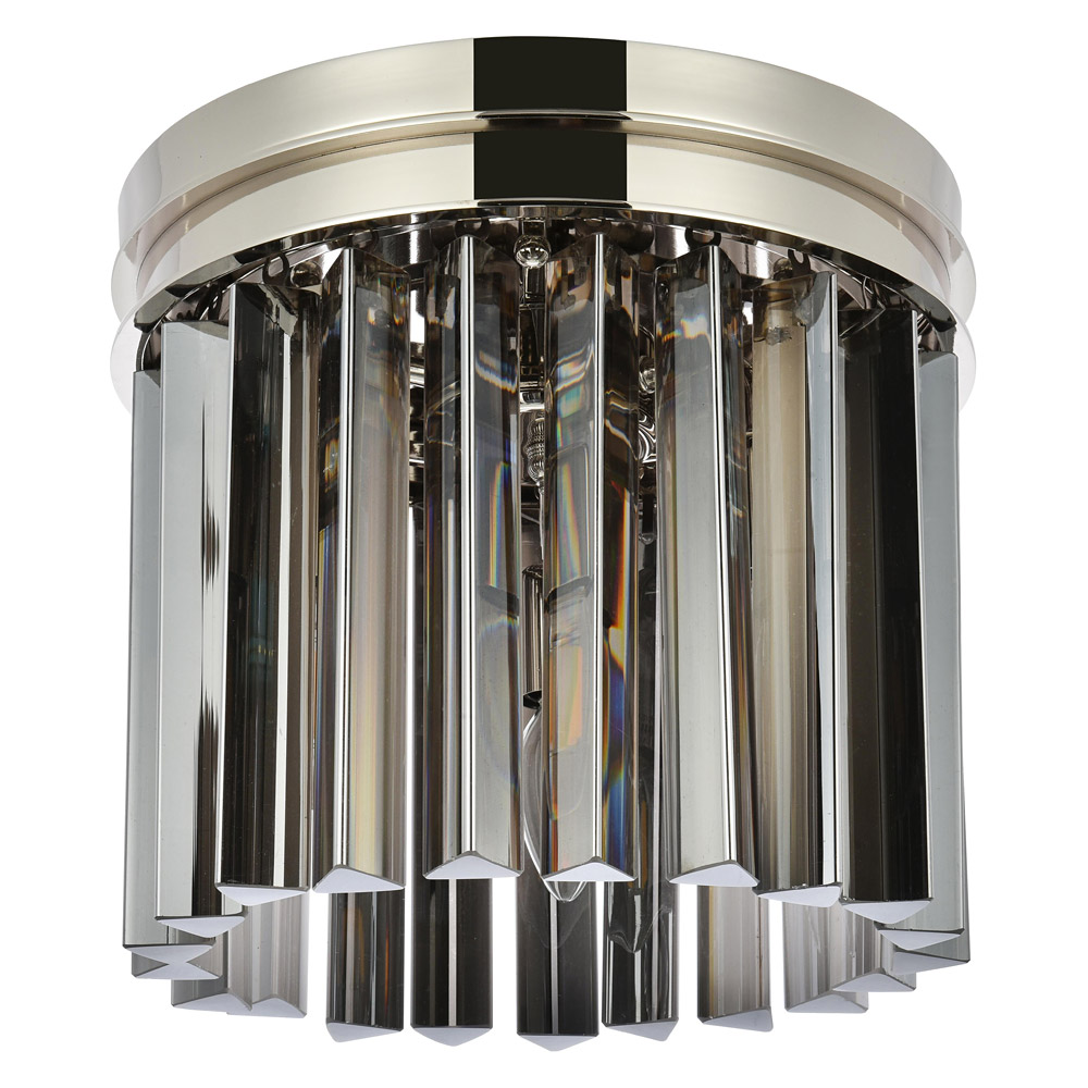 Elegant Crystal Prism 6 Light Flush Mount - Polished Nickel/Silver, L 12" (1208F12PN-SS-RC)