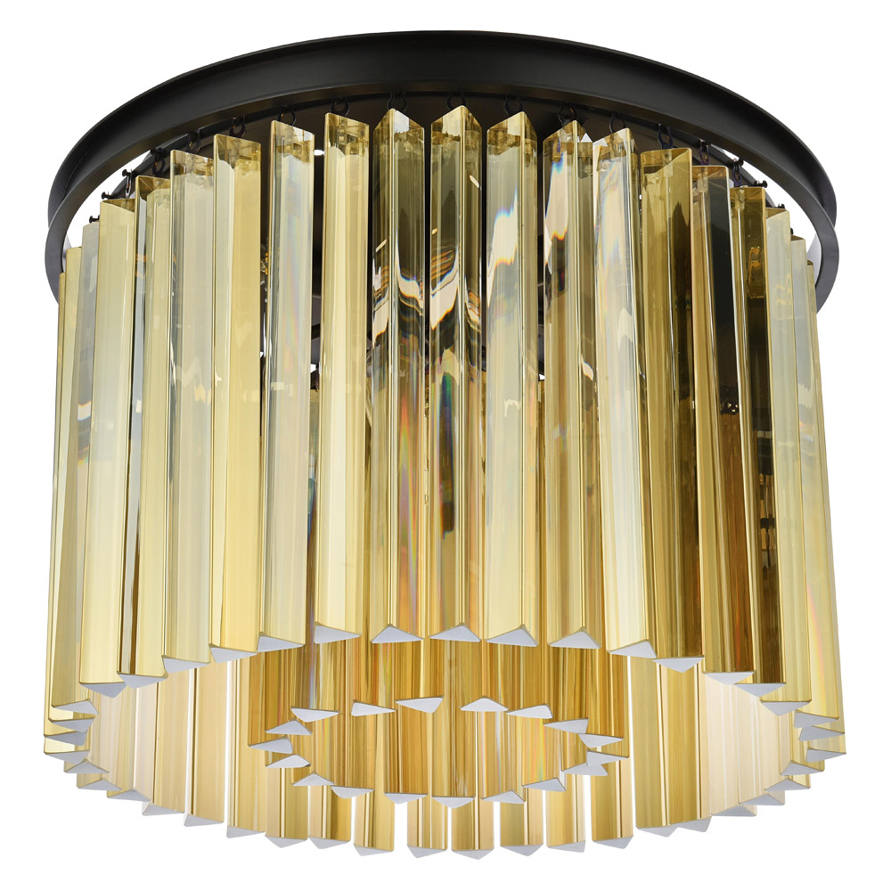 Elegant Crystal Prism 6 Light Flush Mount - Matte Black/Gold, L 20" (1208F20MB-GT-RC)