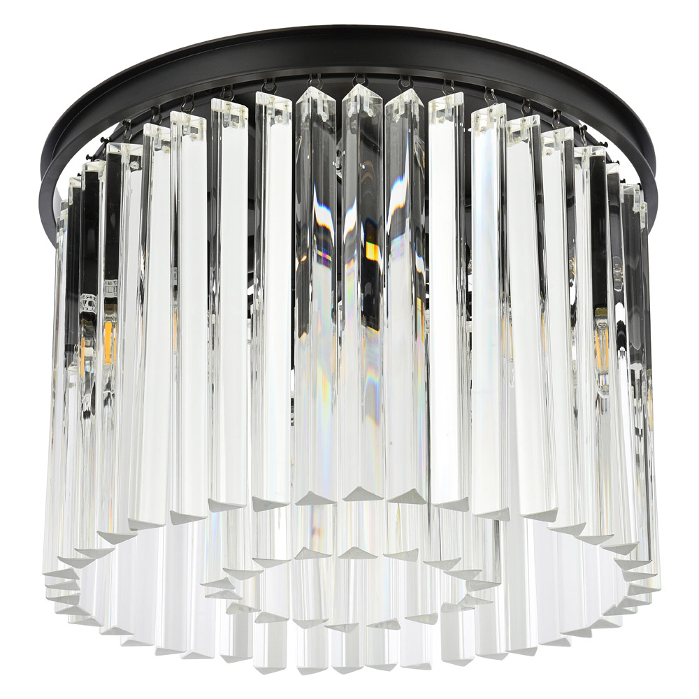Elegant Crystal Prism 6 Light Flush Mount - Matte Black, L 20" (1208F20MB-RC)