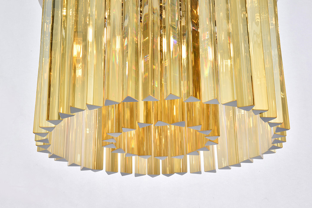 Elegant Crystal Prism 6 Light Flush Mount - Polished Nickel/Gold, L 20" (1208F20PN-GT-RC)