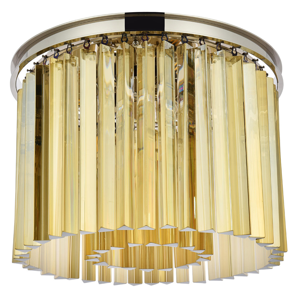 Elegant Crystal Prism 6 Light Flush Mount - Polished Nickel/Gold, L 20" (1208F20PN-GT-RC)