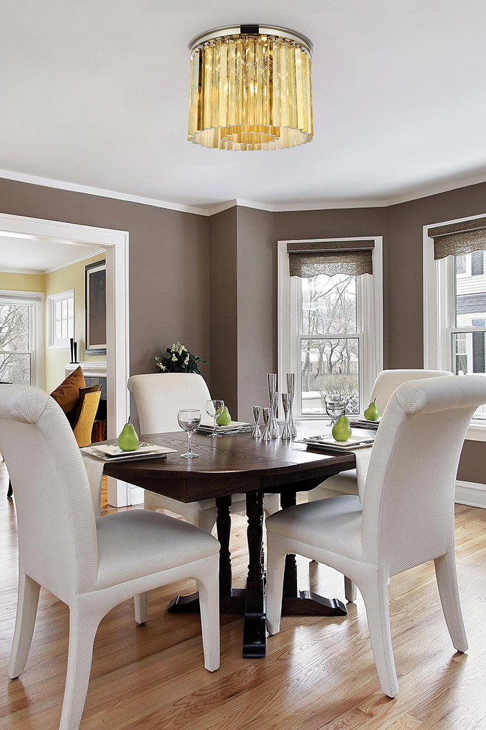 Elegant Crystal Prism 6 Light Flush Mount - Polished Nickel/Gold, L 20" (1208F20PN-GT-RC)