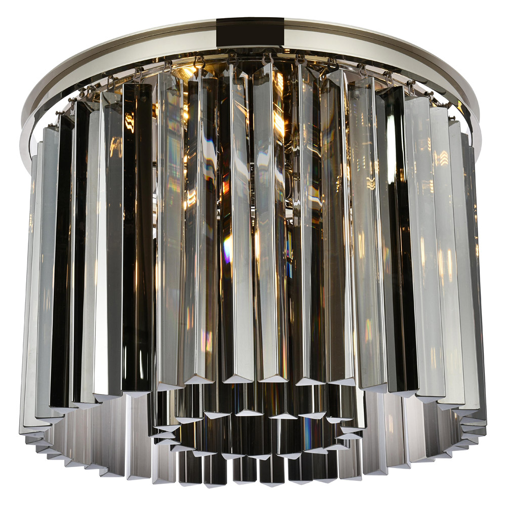 Elegant Crystal Prism 6 Light Flush Mount - Polished Nickel/Silver, L 20" (1208F20PN-SS-RC)