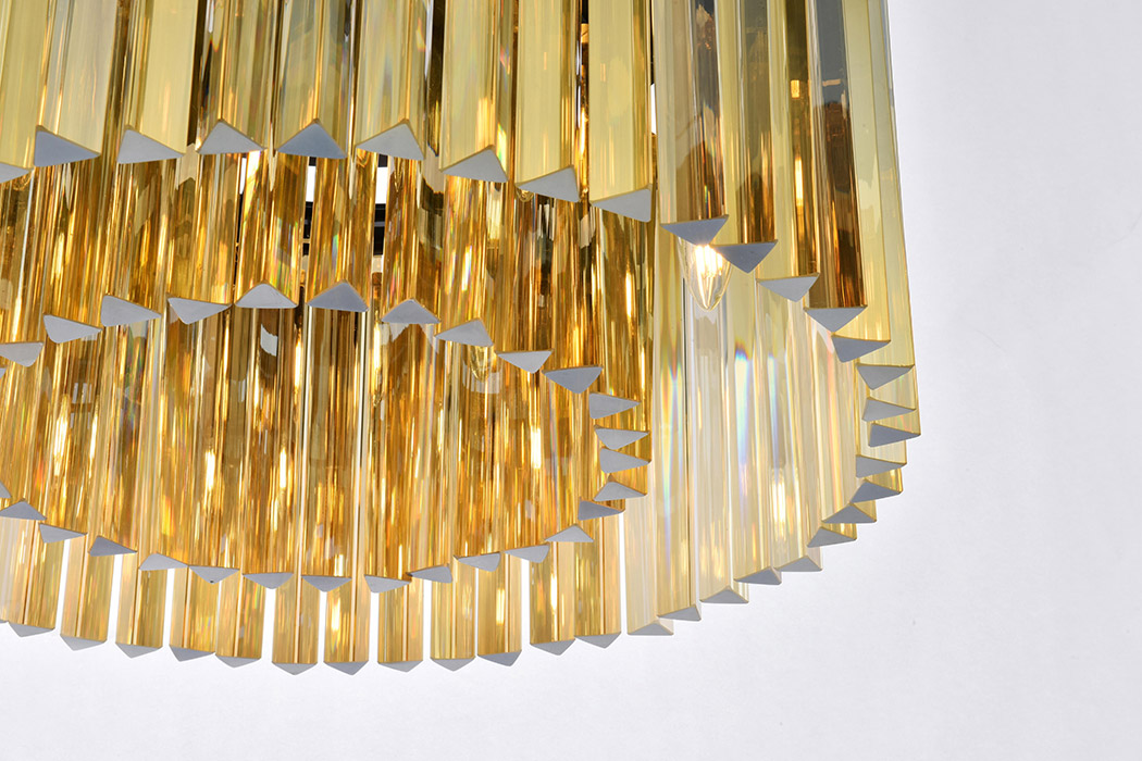 Elegant Crystal Prism 6 Light Flush Mount - Matte Black/Gold, L 26" (1208F26MB-GT-RC)