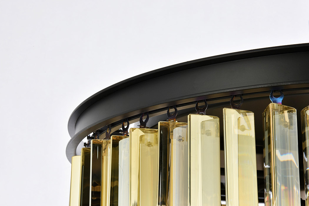 Elegant Crystal Prism 6 Light Flush Mount - Matte Black/Gold, L 26" (1208F26MB-GT-RC)