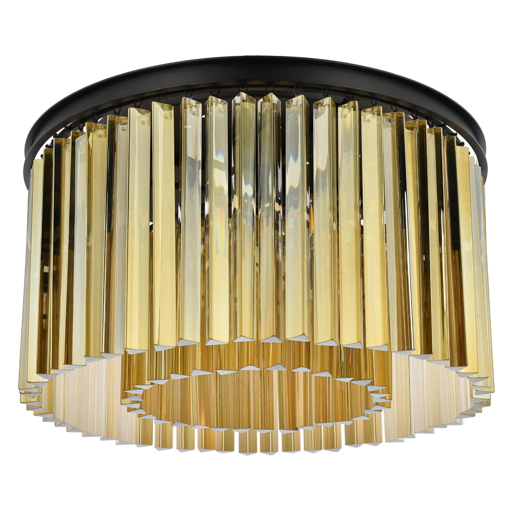 Elegant Crystal Prism 6 Light Flush Mount - Matte Black/Gold, L 26" (1208F26MB-GT-RC)