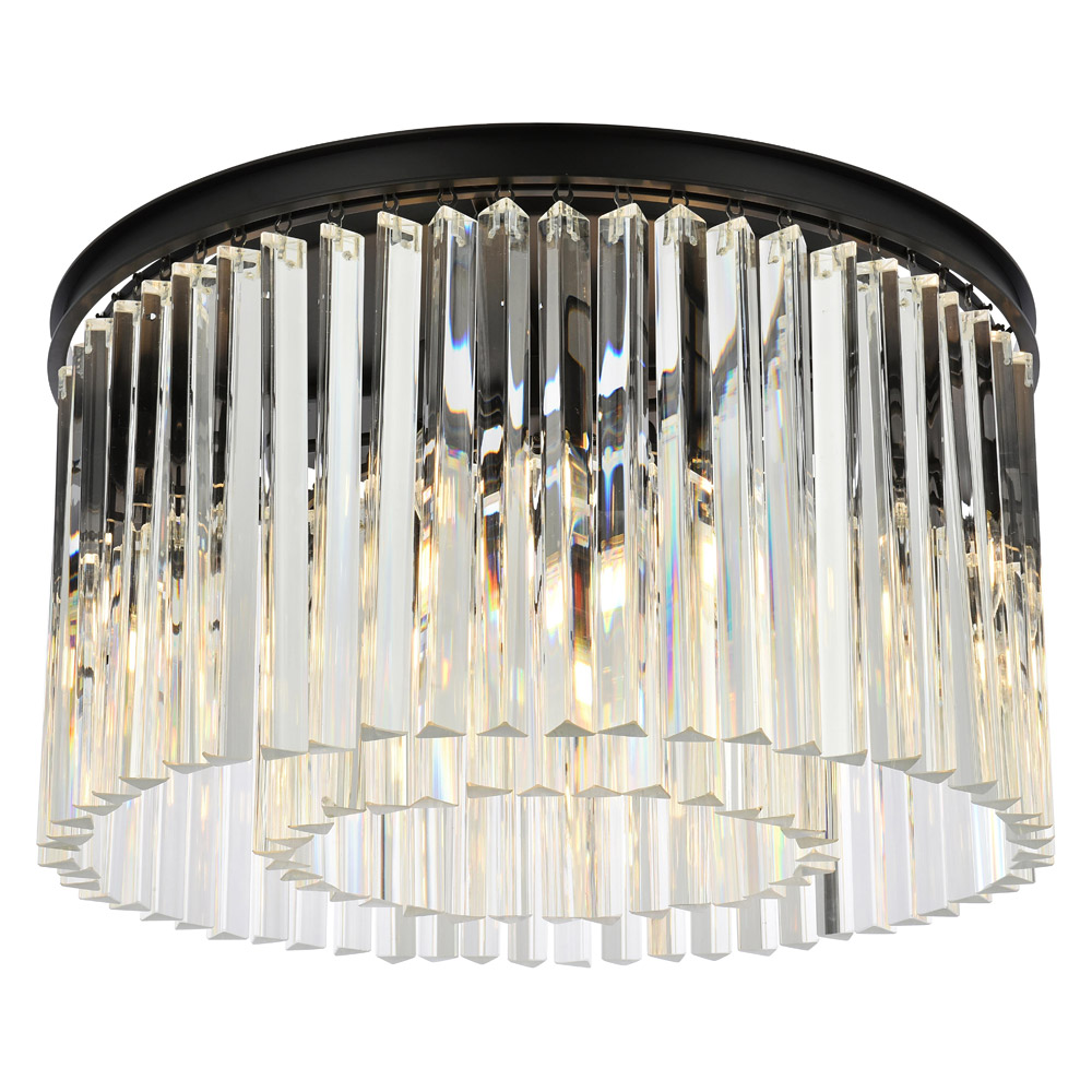 Elegant Crystal Prism 6 Light Flush Mount - Matte Black, L 26" (1208F26MB-RC)