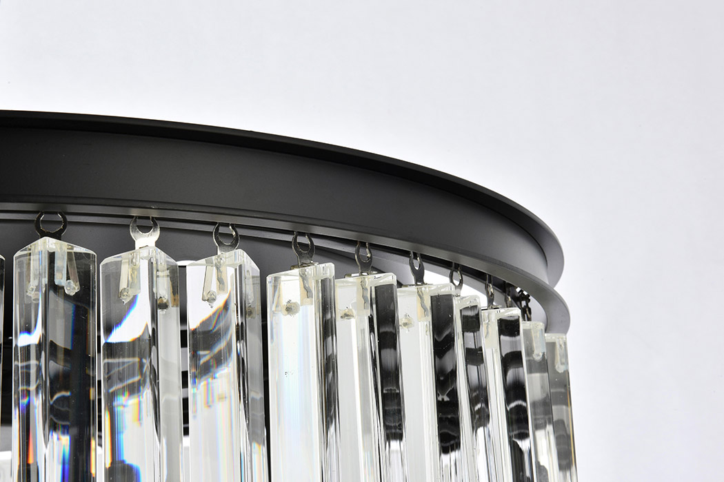 Elegant Crystal Prism 6 Light Flush Mount - Matte Black, L 26" (1208F26MB-RC)