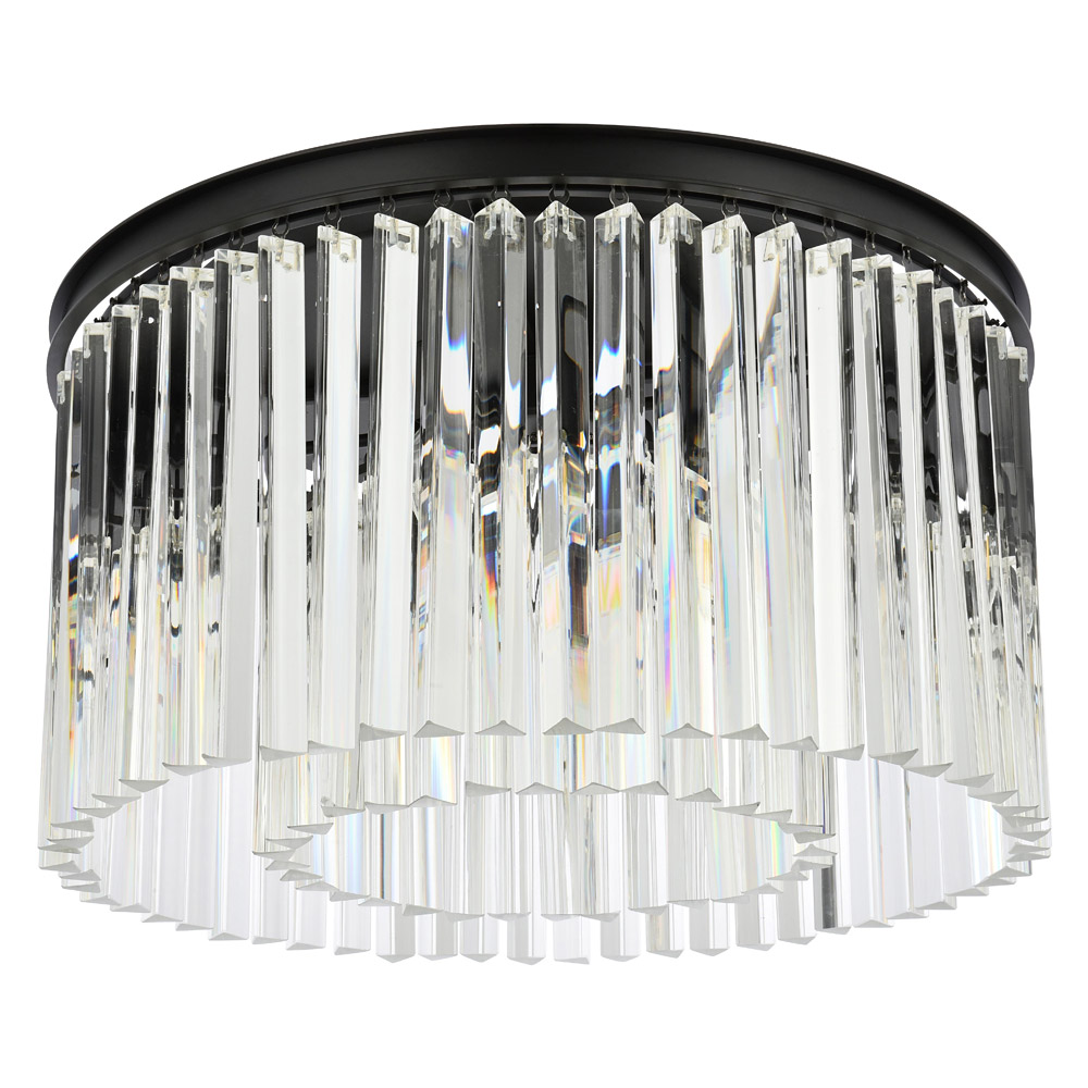 Elegant Crystal Prism 6 Light Flush Mount - Matte Black, L 26" (1208F26MB-RC)