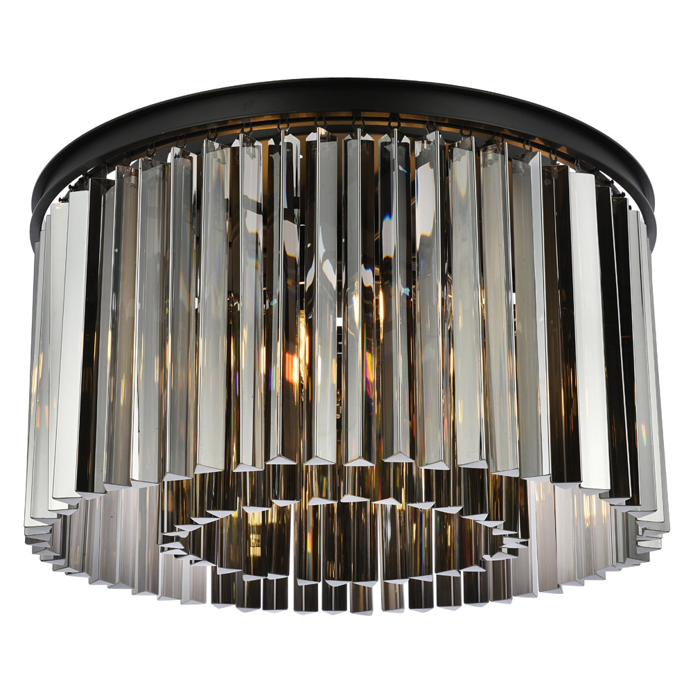 Elegant Crystal Prism 6 Light Flush Mount - Matte Black/Silver, L 26" (1208F26MB-SS-RC)