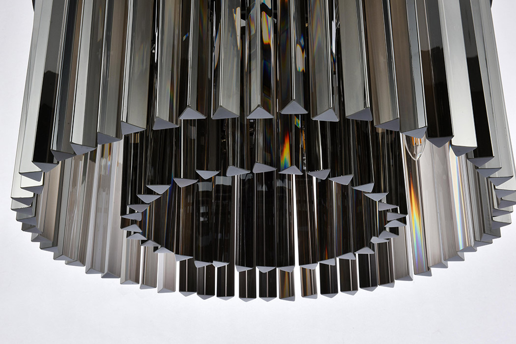 Elegant Crystal Prism 6 Light Flush Mount - Matte Black/Silver, L 26" (1208F26MB-SS-RC)