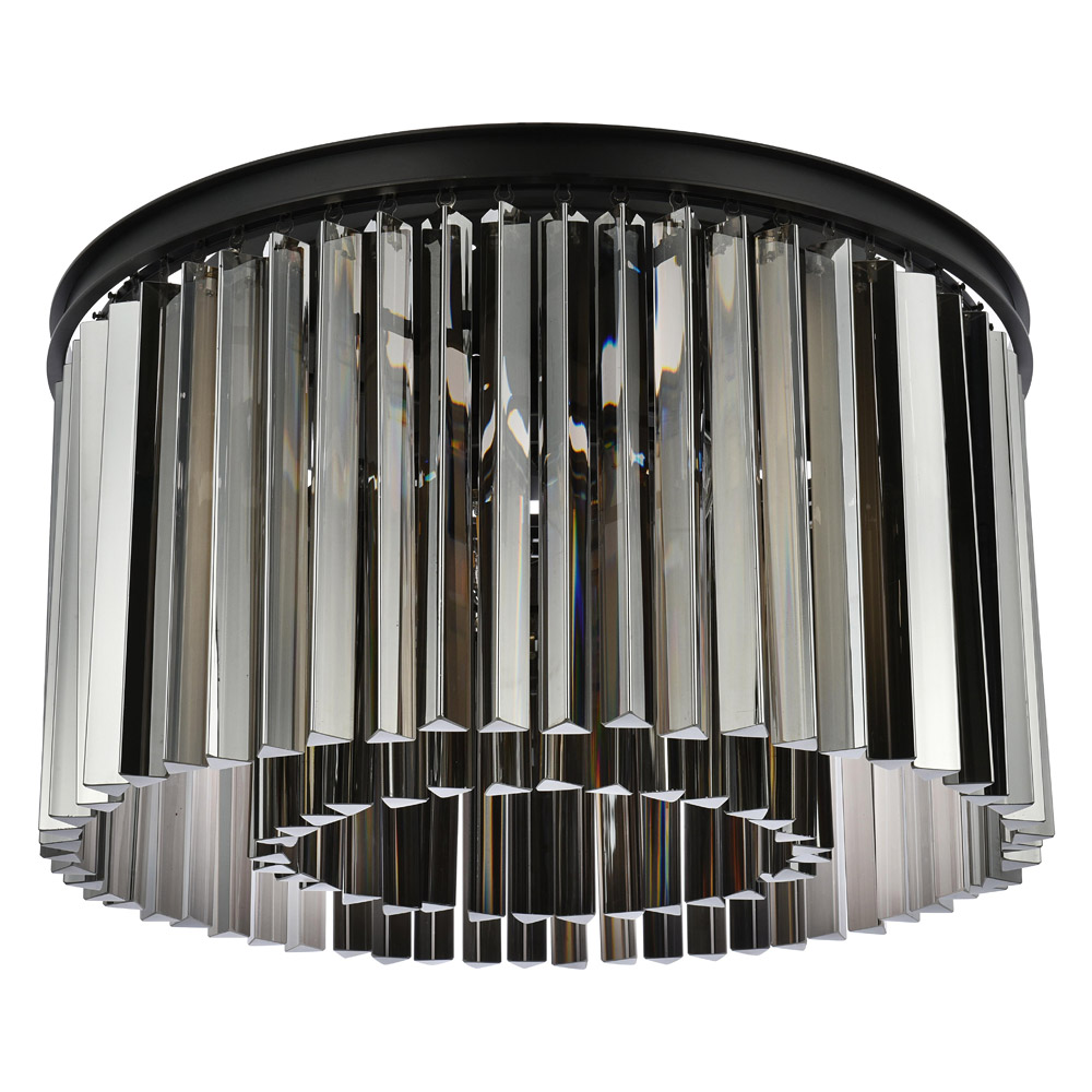 Elegant Crystal Prism 6 Light Flush Mount - Matte Black/Silver, L 26" (1208F26MB-SS-RC)
