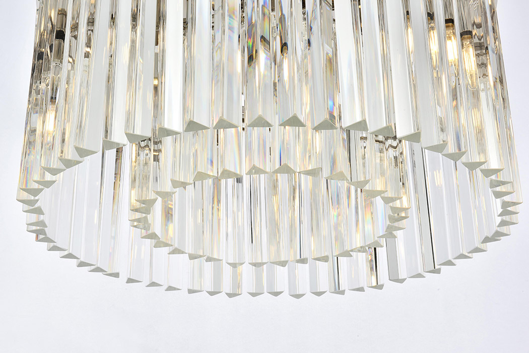 Elegant Crystal Prism 6 Light Flush Mount - Polished Nickel, L 26" (1208F26PN-RC)