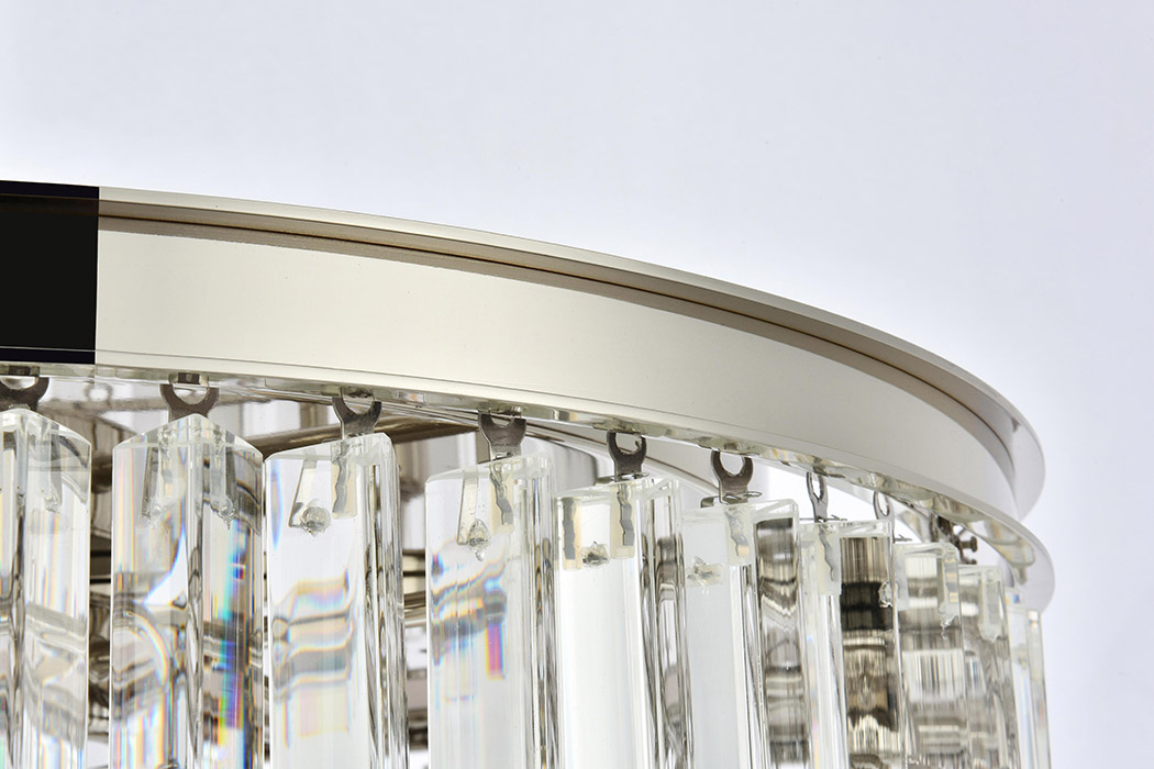 Elegant Crystal Prism 6 Light Flush Mount - Polished Nickel, L 26" (1208F26PN-RC)
