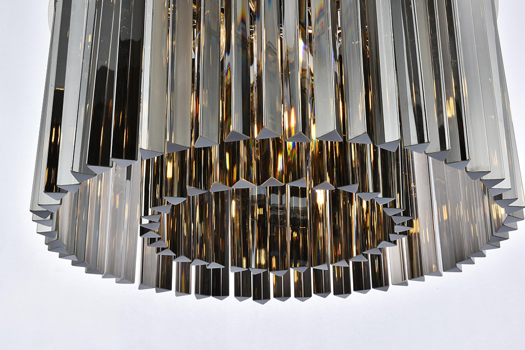 Elegant Crystal Prism 6 Light Flush Mount - Polished Nickel/Silver, L 26" (1208F26PN-SS-RC)