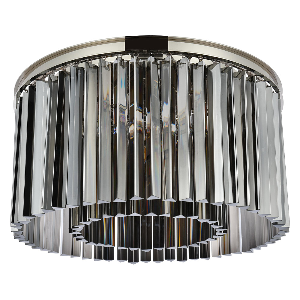 Elegant Crystal Prism 6 Light Flush Mount - Polished Nickel/Silver, L 26" (1208F26PN-SS-RC)