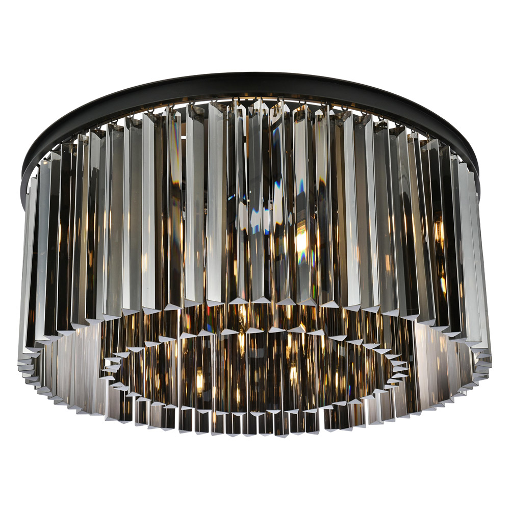 Elegant Crystal Prism 6 Light Flush Mount - Matte Black/Silver, L 31.5" (1208F31MB-SS-RC)