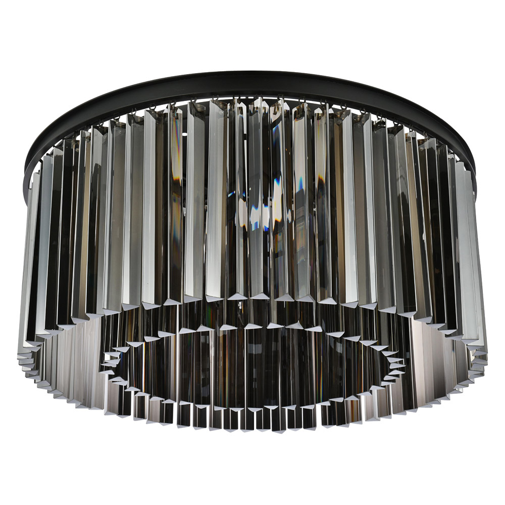 Elegant Crystal Prism 6 Light Flush Mount - Matte Black/Silver, L 31.5" (1208F31MB-SS-RC)