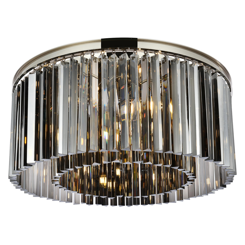 Elegant Crystal Prism 6 Light Flush Mount - Polished Nickel/Silver, L 31.5" (1208F31PN-SS-RC)