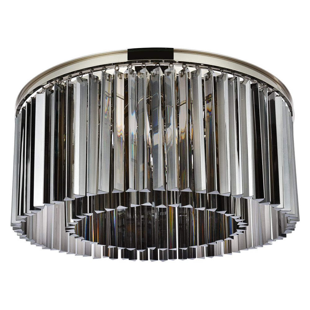 Elegant Crystal Prism 6 Light Flush Mount - Polished Nickel/Silver, L 31.5" (1208F31PN-SS-RC)