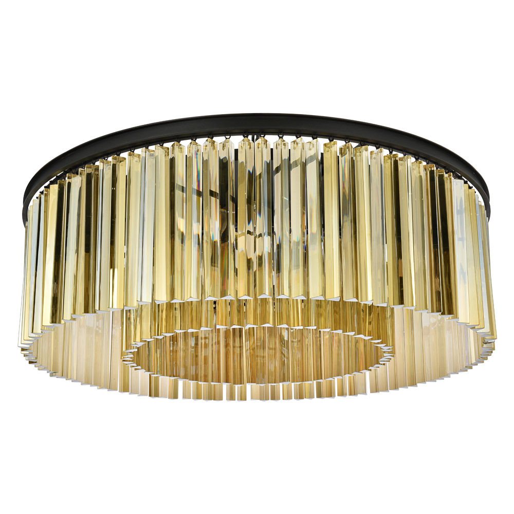 Elegant Crystal Prism 6 Light Flush Mount - Matte Black/Gold, L 43.5" (1208F43MB-GT-RC)