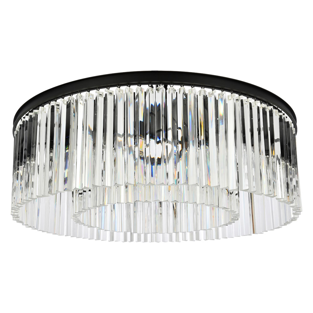 Elegant Crystal Prism 6 Light Flush Mount - Matte Black, L 43.5" (1208F43MB-RC)
