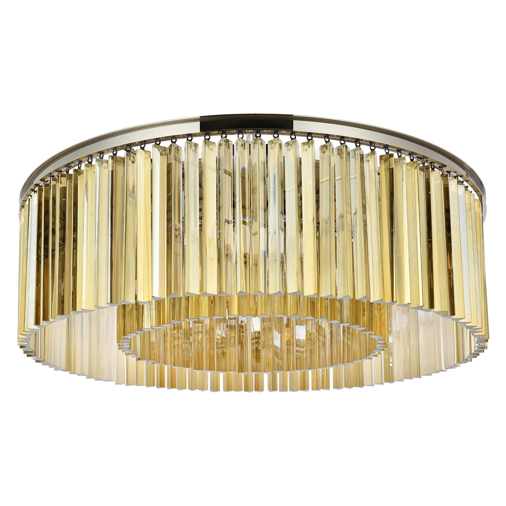 Elegant Crystal Prism 6 Light Flush Mount - Polished Nickel/Gold, L 43.5" (1208F43PN-GT-RC)