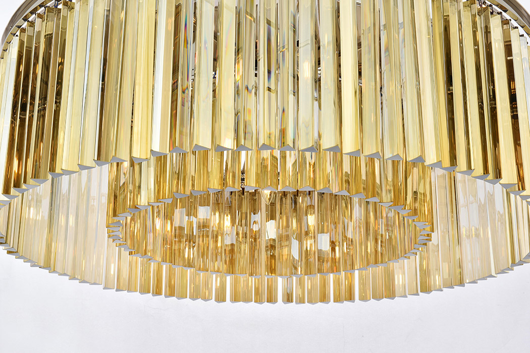 Elegant Crystal Prism 6 Light Flush Mount - Polished Nickel/Gold, L 43.5" (1208F43PN-GT-RC)