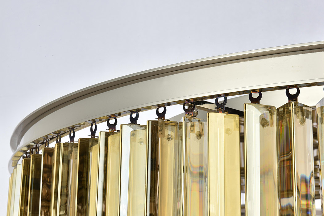 Elegant Crystal Prism 6 Light Flush Mount - Polished Nickel/Gold, L 43.5" (1208F43PN-GT-RC)
