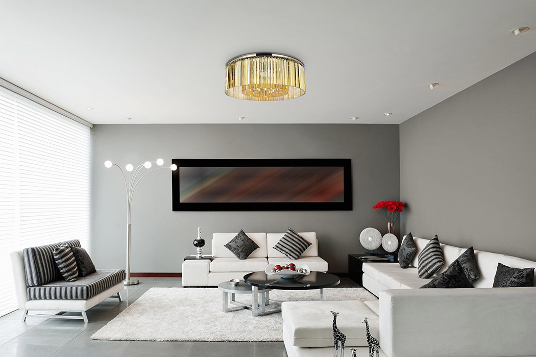 Elegant Crystal Prism 6 Light Flush Mount - Polished Nickel/Gold, L 43.5" (1208F43PN-GT-RC)