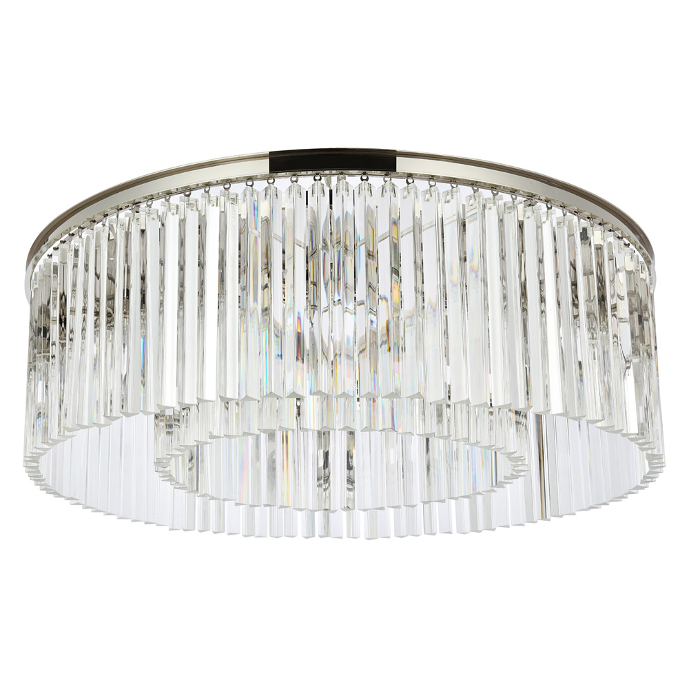 Elegant Crystal Prism 6 Light Flush Mount - Polished Nickel, L 43.5" (1208F43PN-RC)