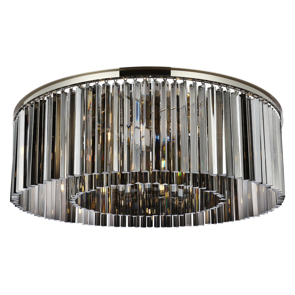 Elegant Crystal Prism 6 Light Flush Mount - Polished Nickel/Silver, L 43.5" (1208F43PN-SS-RC)
