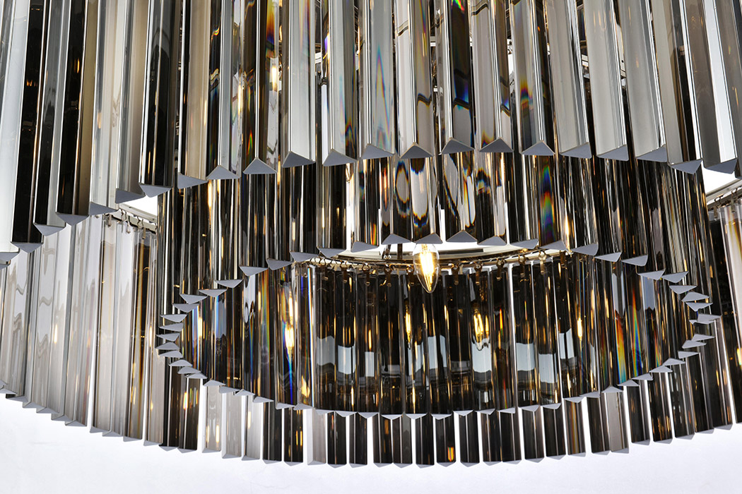 Elegant Crystal Prism 6 Light Flush Mount - Polished Nickel/Silver, L 43.5" (1208F43PN-SS-RC)