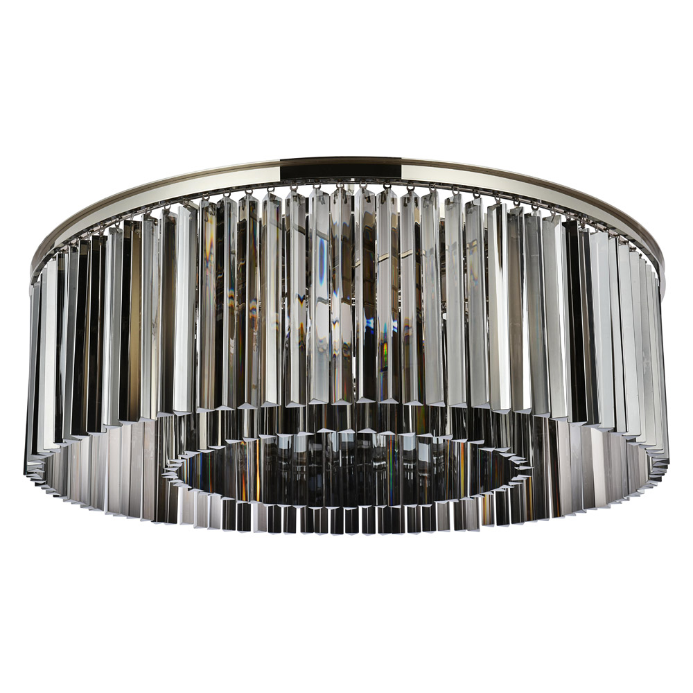 Elegant Crystal Prism 6 Light Flush Mount - Polished Nickel/Silver, L 43.5" (1208F43PN-SS-RC)