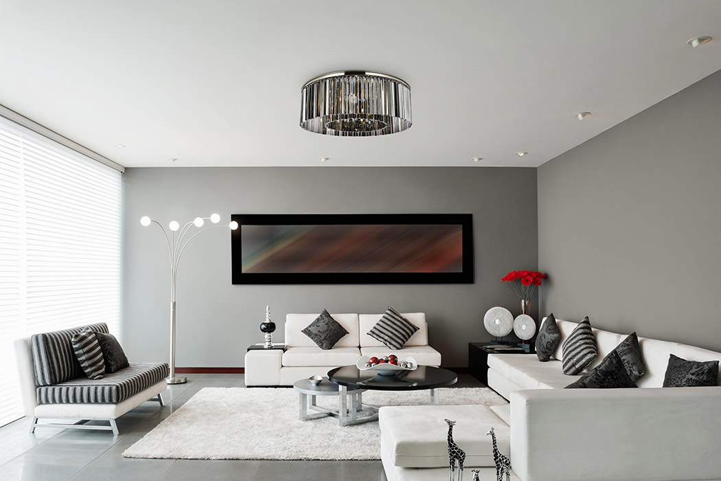 Elegant Crystal Prism 6 Light Flush Mount - Polished Nickel/Silver, L 43.5" (1208F43PN-SS-RC)