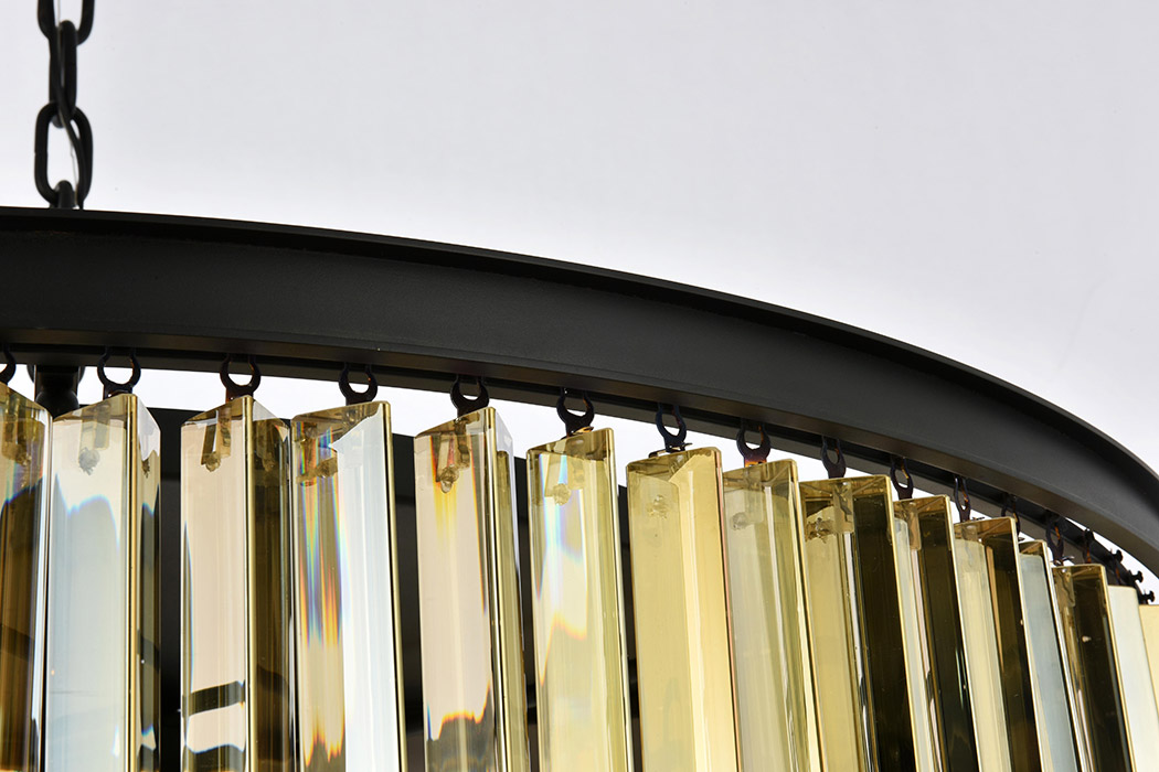 Elegant Crystal Prism 6 Light Round Chandelier - Matte Black/Gold, L 43" (1208G43MB-GT-RC)