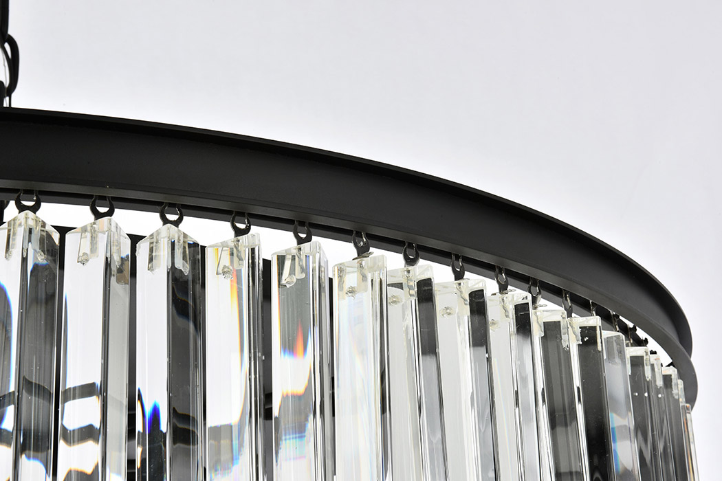 Elegant Crystal Prism 6 Light Round Chandelier - Matte Black, L 43" (1208G43MB-RC)